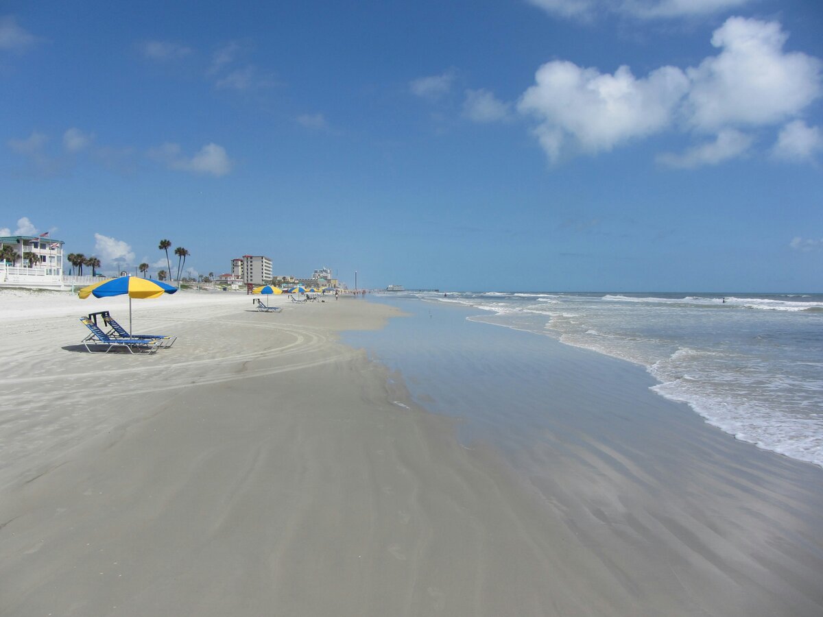 Sandy Atlantic Ocean beach with blue water
