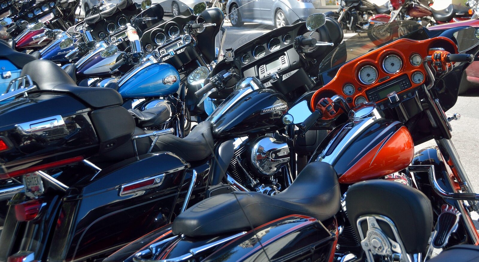 Motorcycles lined up during a Daytona Beach motorcycle event